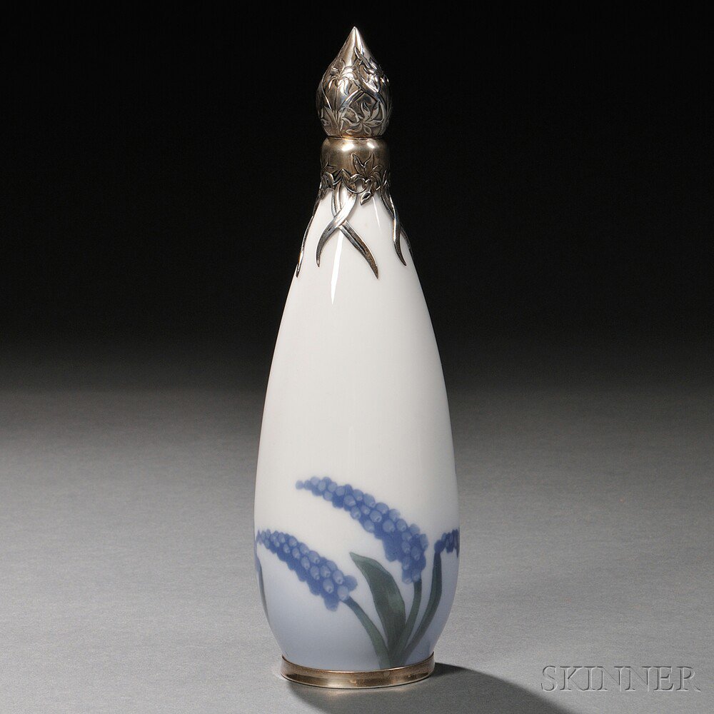 Appraisal: Royal Copenhagen Sterling Silver-mounted Porcelain Perfume Bottle Denmark c decorated