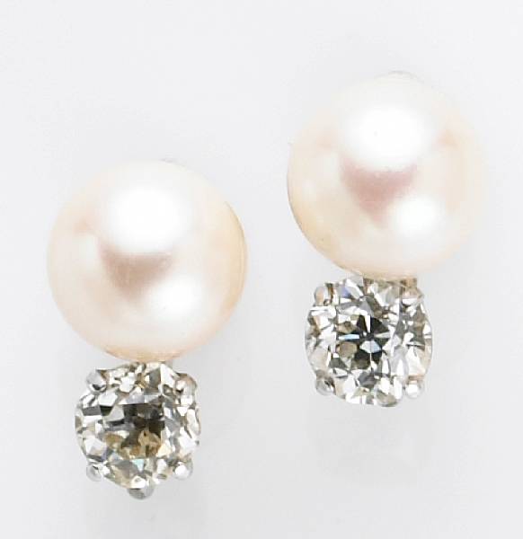 Appraisal: A pair of cultured pearl and diamond screw-back earrings pearls