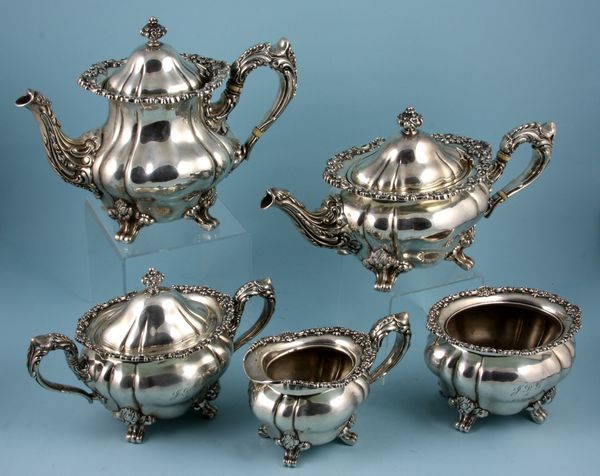 Appraisal: Five piece sterling silver tea set h x w largest