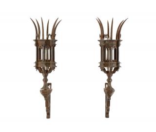 Appraisal: Pair Cast Iron Gothic Revival Style Wall Sconces English late