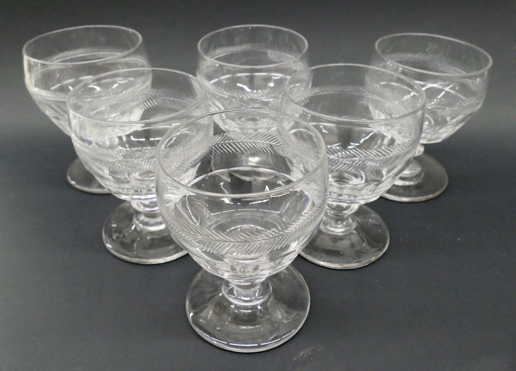 Appraisal: pc Set Georgian Crystal Red Wine Glasses c Engraved and