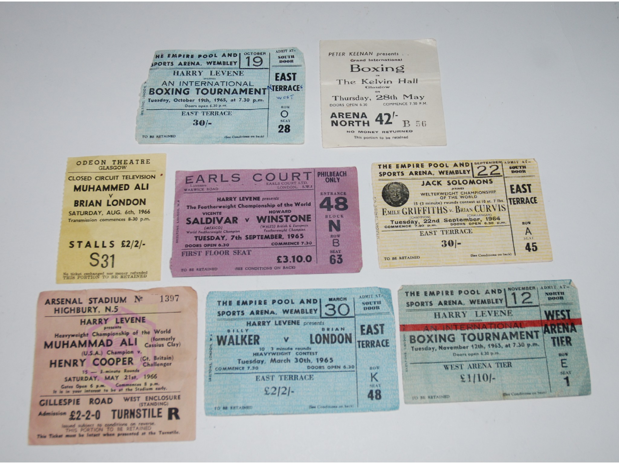 Appraisal: Eight various boxing ticket stubs including Muhammad Ali v Henry