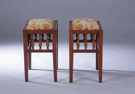 Appraisal: PAIR VICTORIAN WALNUT FOOT STOOLS th century needlepoint upholstery Slip-seat