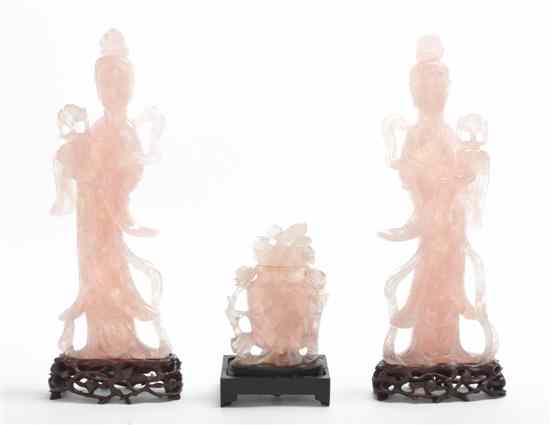 Appraisal: Three Carved Quartz Articles comprising a vase and two figures