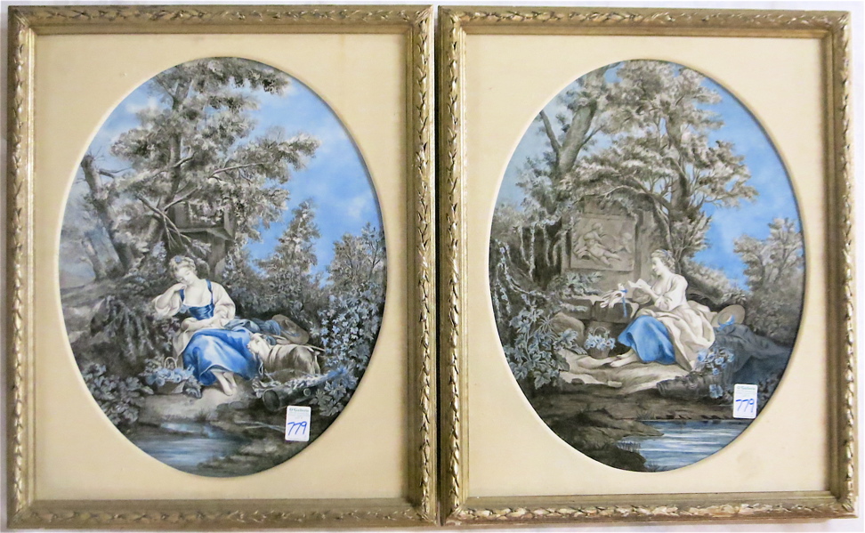 Appraisal: TWO FRENCH PAINTED PORCELAIN OVAL PLAQUES in the Rococo style