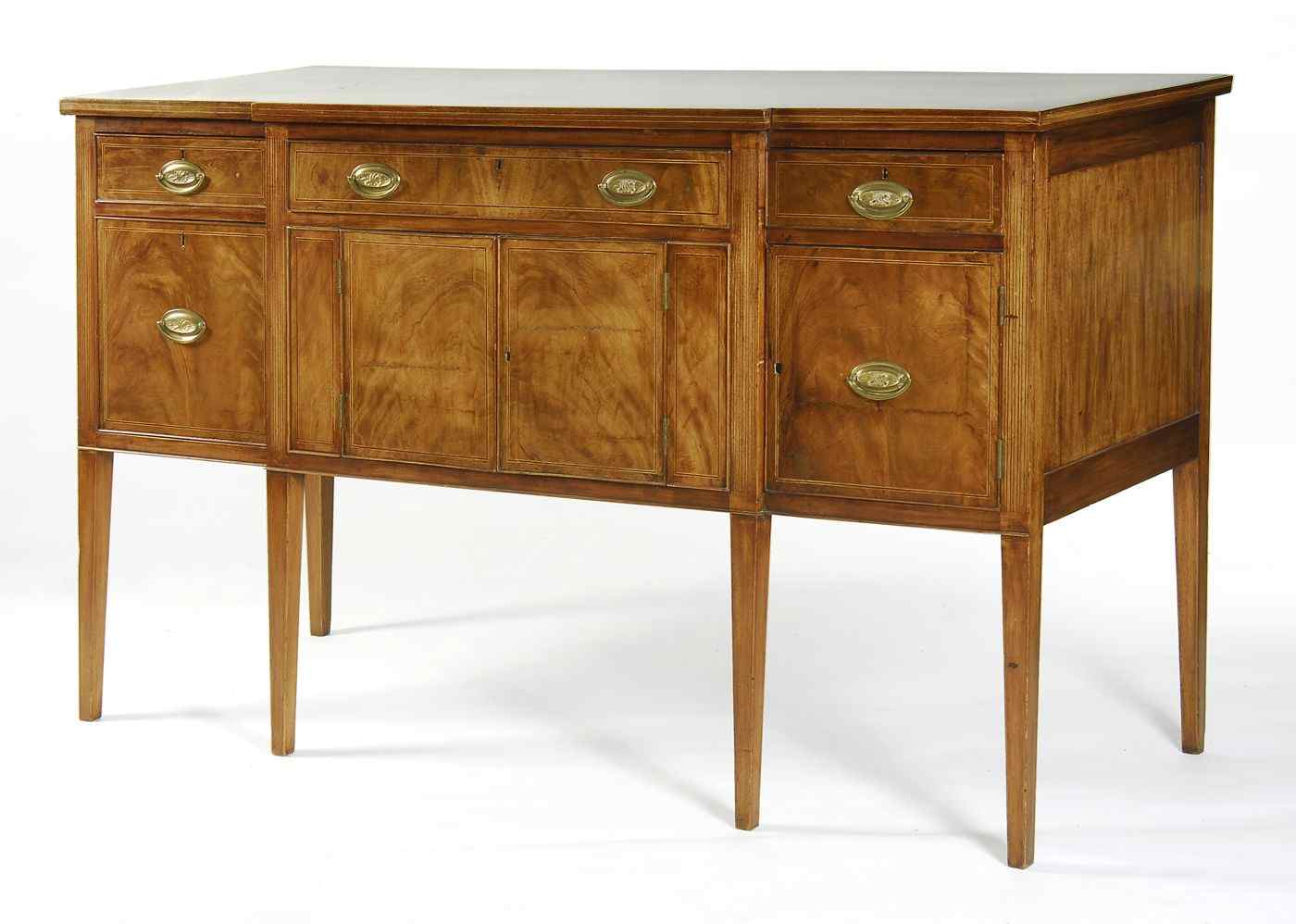 Appraisal: ANTIQUE AMERICAN HEPPLEWHITE SIDEBOARDCirca In mahogany with select flame mahogany