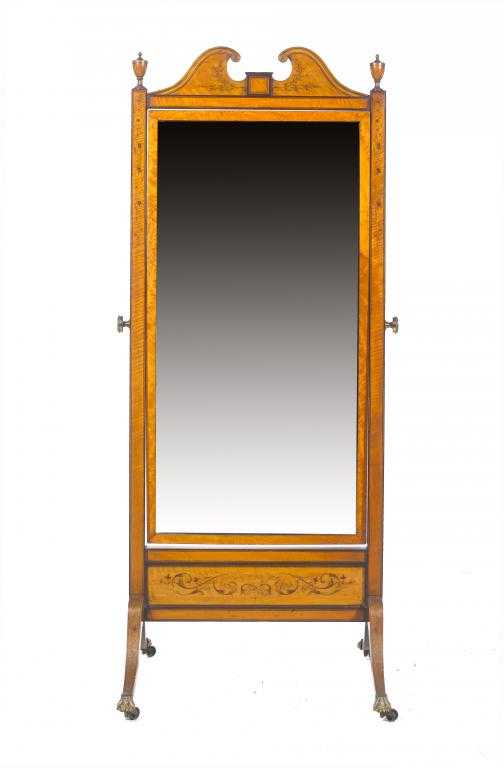 Appraisal: A LATE VICTORIAN SATINWOOD CHEVAL MIRROR with swan neck pediment