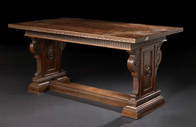 Appraisal: Continental Carved Walnut Library Table in the Italian Renaissance taste