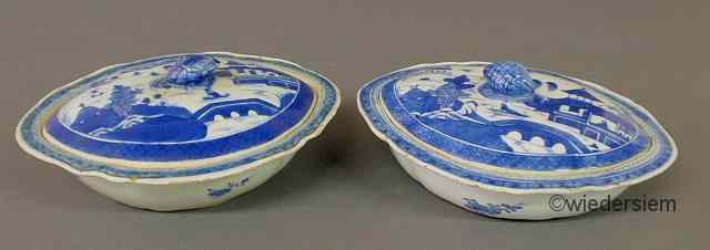 Appraisal: Two similar blue and white Canton porcelain covered vegetable dishes