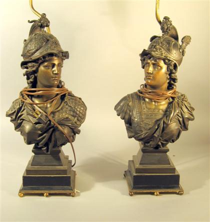 Appraisal: Pair of French patinated bronze busts menaulaus and apollo Each