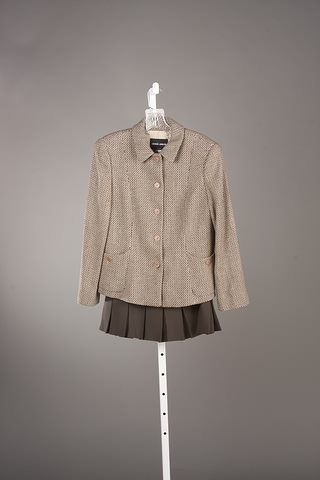 Appraisal: Giorgio Armani tweed jacket and brown pleated skirt Size Neiman