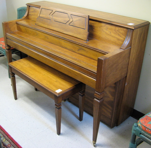 Appraisal: CONSOLE PIANO WITH BENCH Everett Piano Co South Haven Michigan