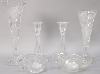 Appraisal: Five piece lot including cut glass pair of candlesticks two