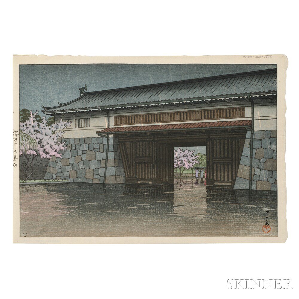 Appraisal: Kawase Hasui - Spring Rain at Sakurada Gate Japan color