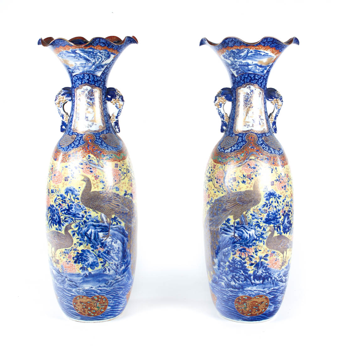 Appraisal: Pair of Japanese Kutani porcelain palace vases circa monumental vases