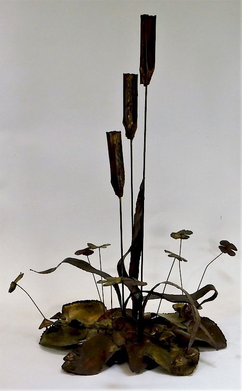 Appraisal: Brutalist Copper Metal Cattails Sculpture United States th Century Tall