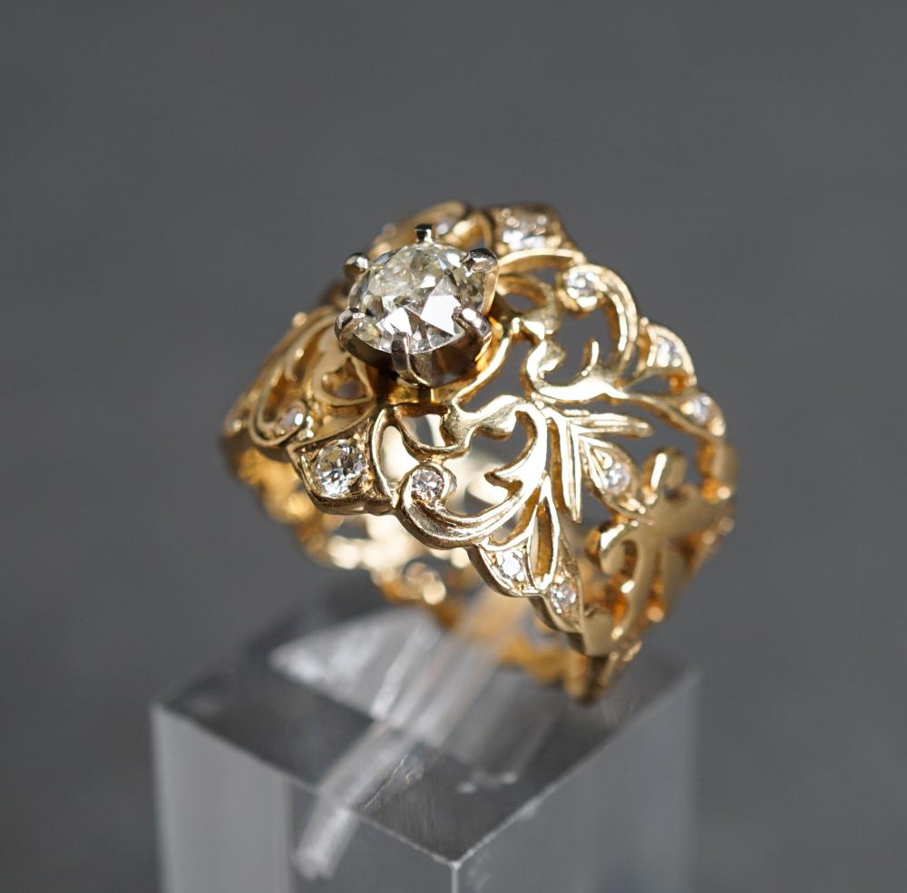 Appraisal: -Karat Yellow-Gold and Diamond Ring Centered with one old mine-cut