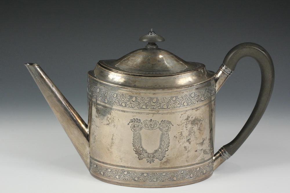 Appraisal: FEDERAL PERIOD SILVER TEA POT - Unmarked American Oval Coin