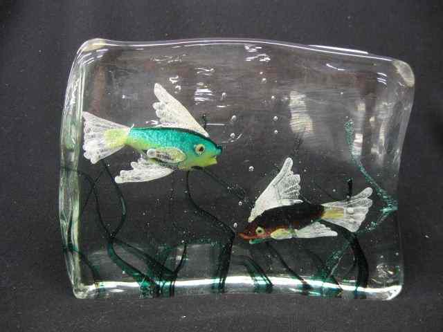 Appraisal: Italian Art Glass Sculpture of Fish Seaweed block form ''