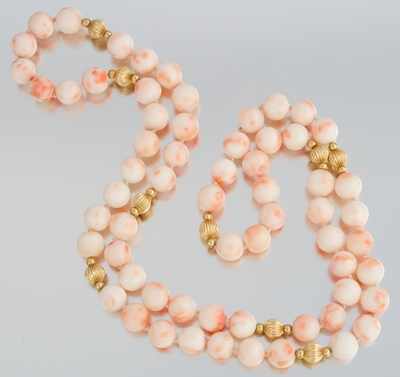 Appraisal: An Long Angel Skin Coral Necklace with Gold Beads Individually