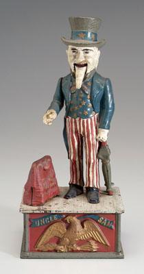 Appraisal: Cast iron Uncle Sam mechanical bank lever activated probably made