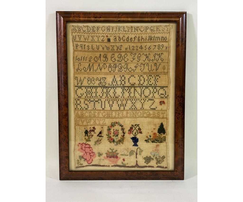 Appraisal: Silk on wool sampler th c with ABC's and flowers