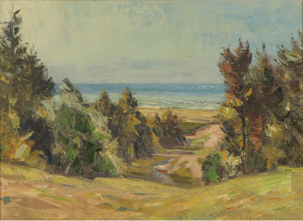 Appraisal: Arthur Nielsen Danish - distance view of the sea oil