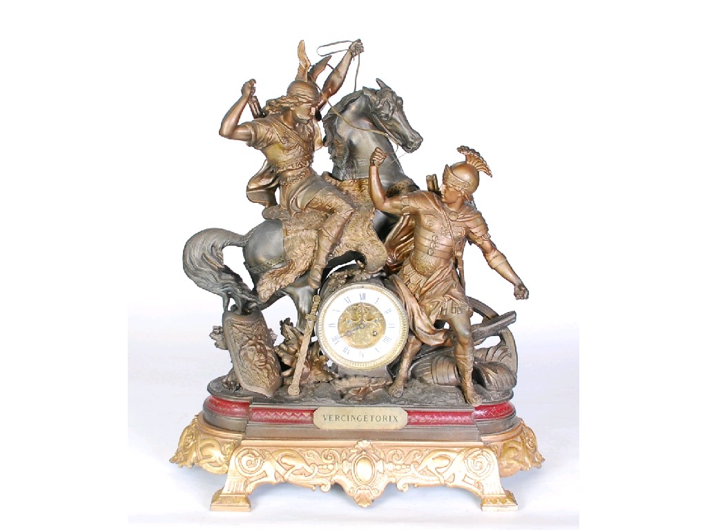 Appraisal: LARGE NINETEENTH CENTURY FRENCH BRONZE PATINATED AND GILT SPELTER MANTEL