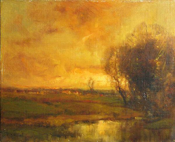 Appraisal: Charles P Appel American - A river landscape at sunset