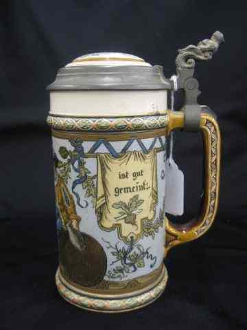 Appraisal: Mettlach Pottery Beer Stein Cavaliersdrinking artist signed Warth '' tall