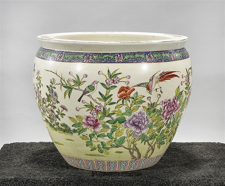 Appraisal: Chinese enameled porcelain fish bowl birds and floral design x