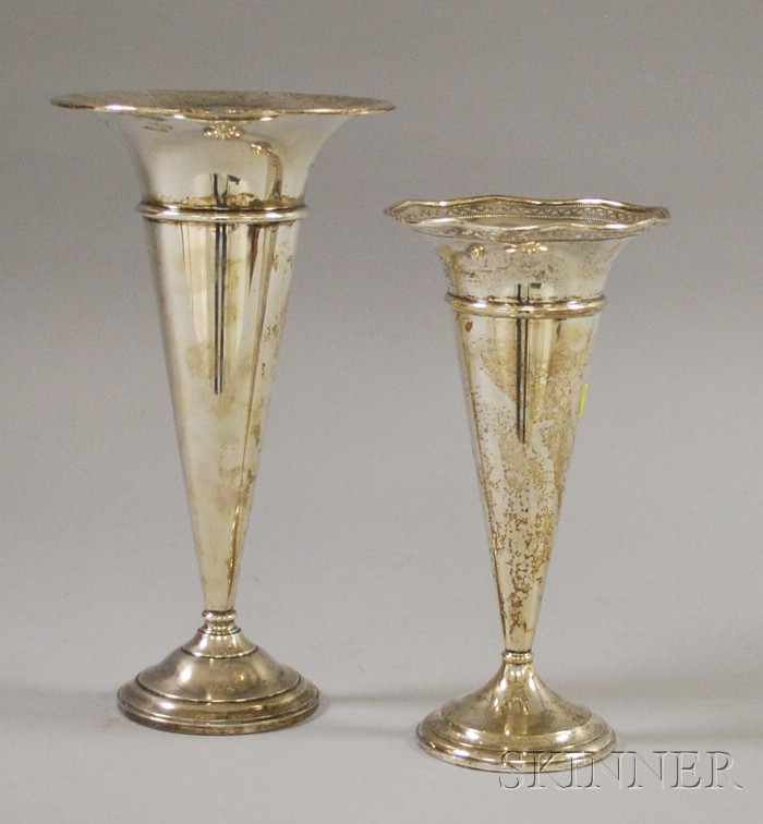 Appraisal: Three Weighted Sterling Silver Vases one Redlich Company with reticulated