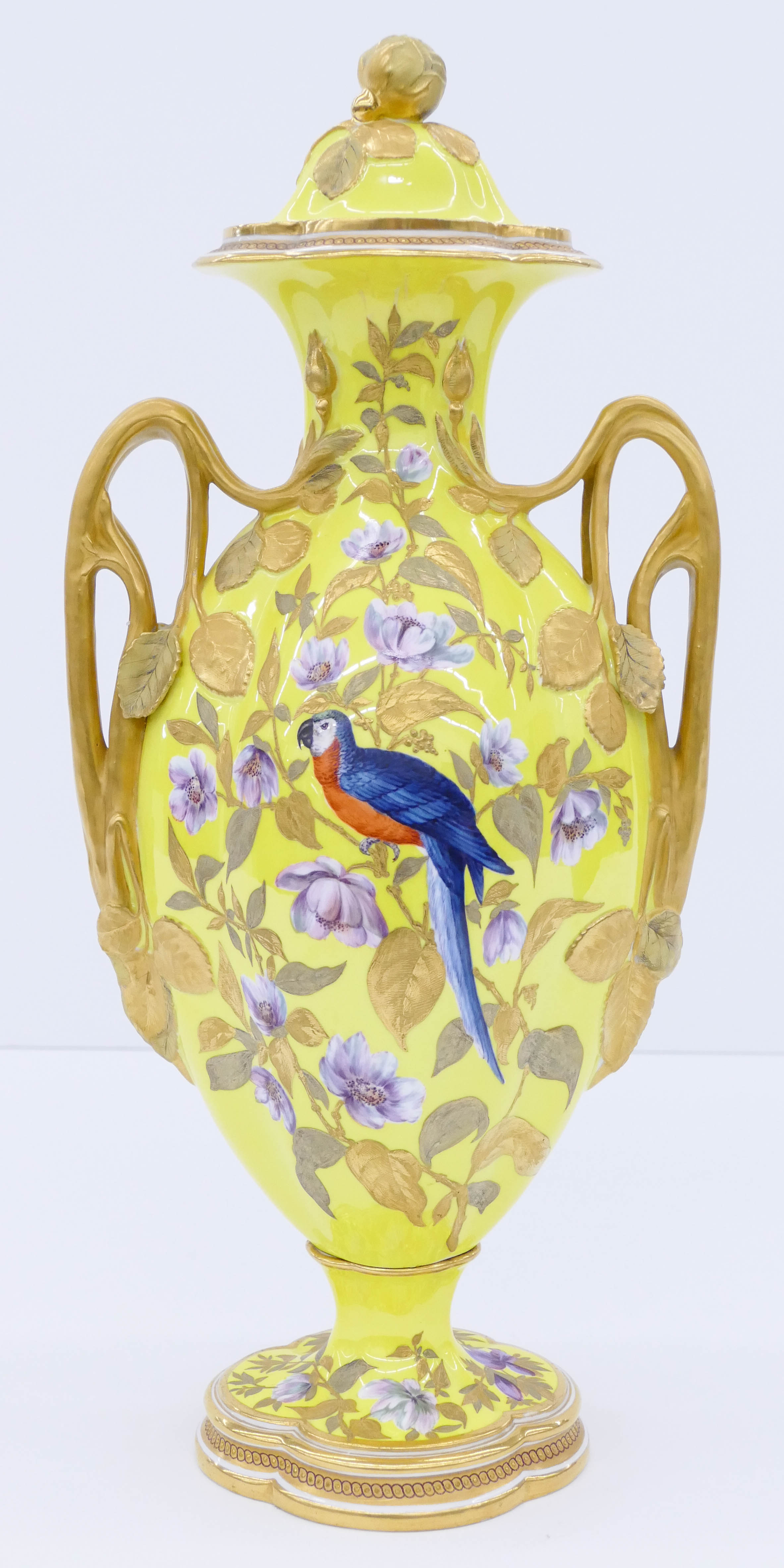 Appraisal: Fine Royal Crown Derby Gilt Parrot Yellow Urn ''x ''