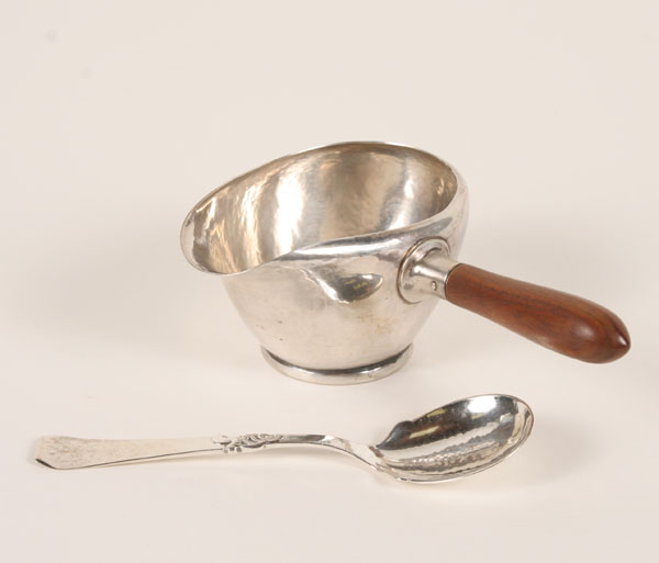 Appraisal: Danish hammered silver sauceboat with Heimburger spoon the sauceboat with