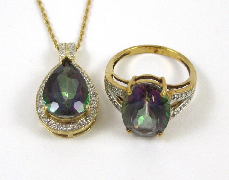 Appraisal: TWO ARTICLES OF MYSTIC TOPAZ JEWELRY including a k gold