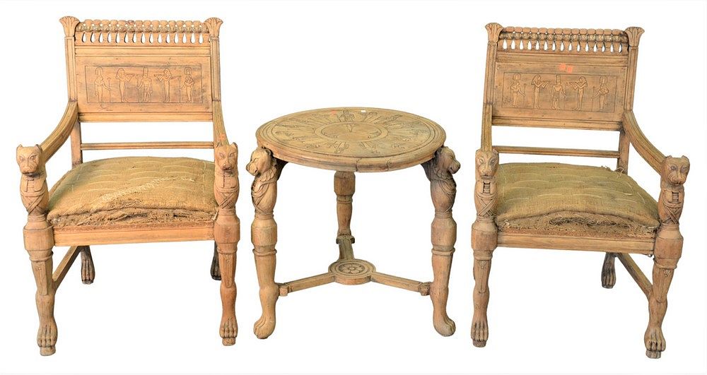 Appraisal: Four Piece Egyptian Revival Set having two armchairs loveseat and