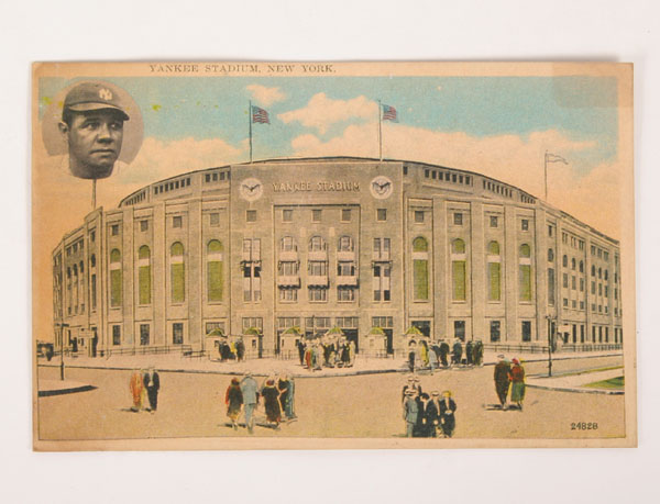 Appraisal: Yankee Stadium postcard with picture of Babe Ruth Approx x