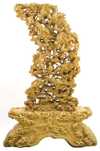 Appraisal: A LARGE CHINESE BOXWOOD SCULPTURE IN TWO SECTIONS The top