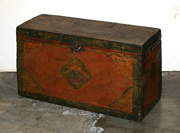 Appraisal: An Asian painted hardwood chest Painted on three sides with