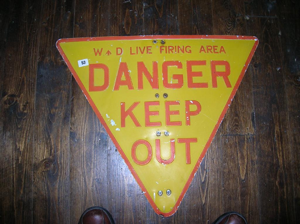 Appraisal: A War Department live firing area danger sign a photographic