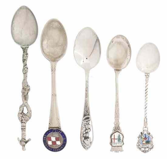 Appraisal: A Collection of Silver and Silverplate Souvenir Spoons comprising silver