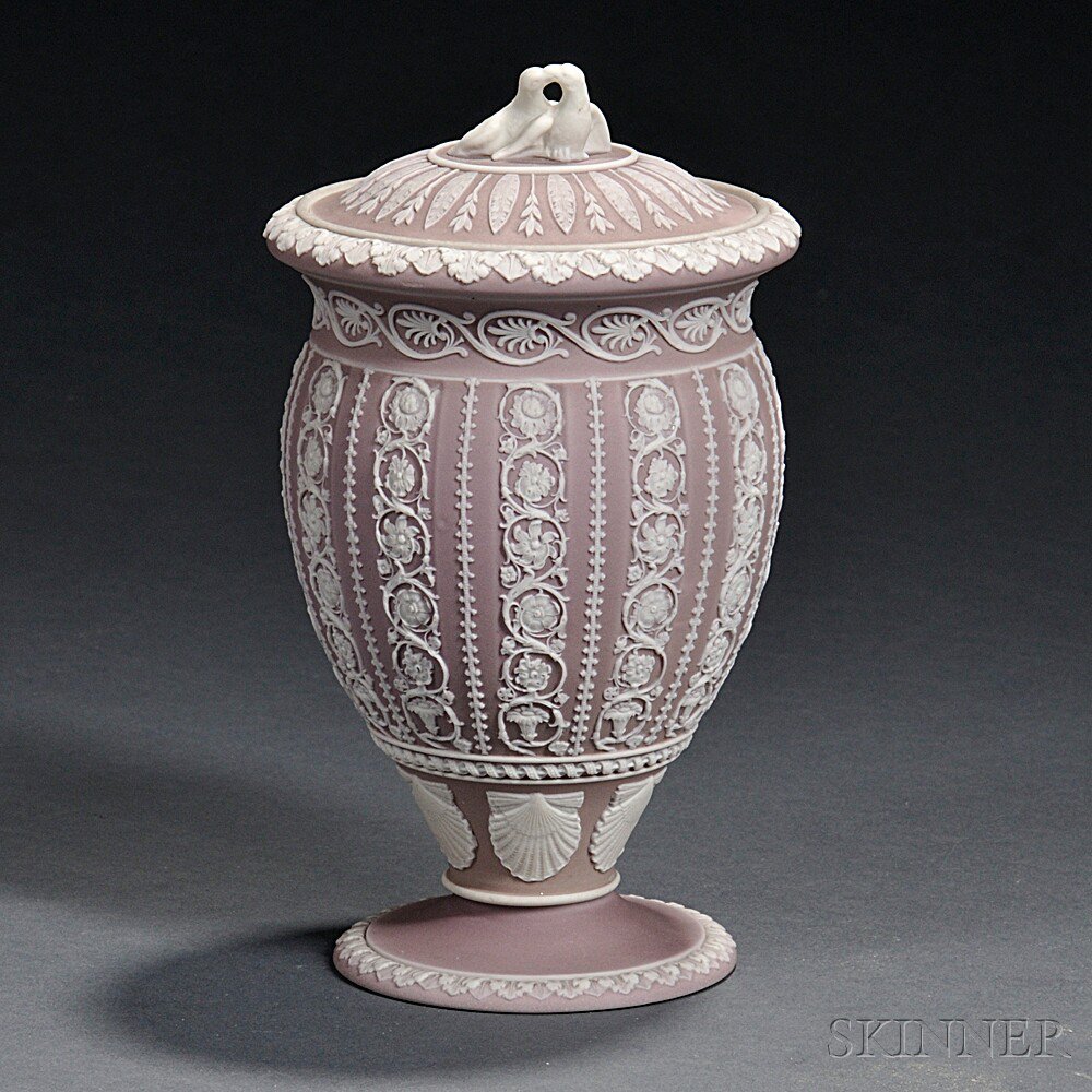 Appraisal: Wedgwood Lilac Jasper Dip Vase and Cover England mid- th