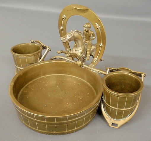 Appraisal: - Brass steeplechase desk set late th c with a