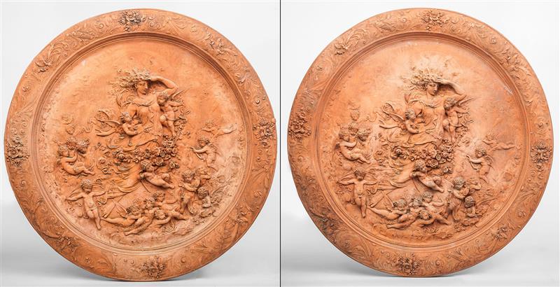 Appraisal: Two French Relief-Molded Terracotta Rondels Each with identical image of