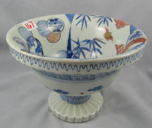 Appraisal: A JAPANESE IMARI PORCELAIN HEISEN SAKE CUP WASHER on pedestal