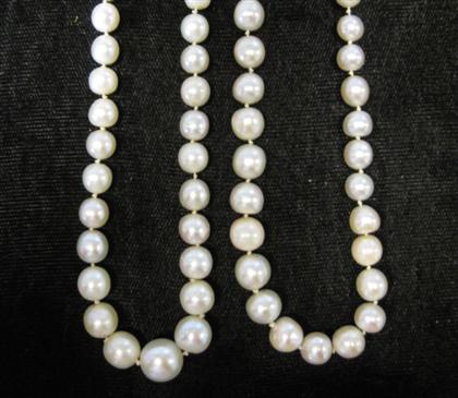 Appraisal: Two cultured pearl strandsGraduated pearls mm- mm