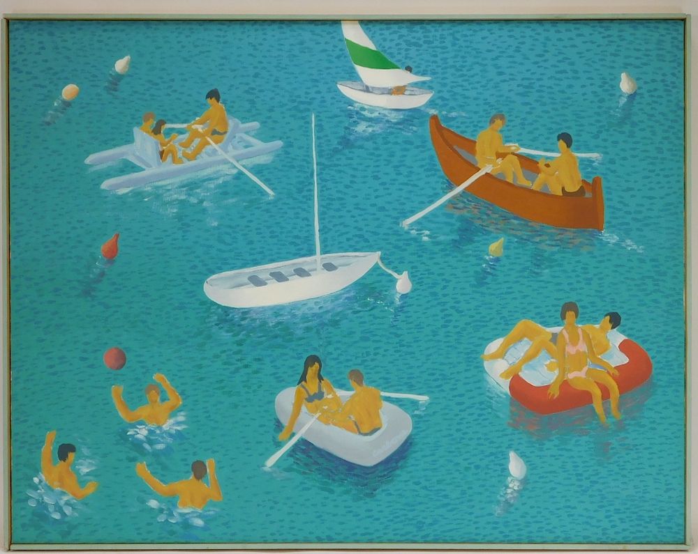 Appraisal: Francesco Carbone Figures Boating Painting Francesco Carbone Figures Boating Painting