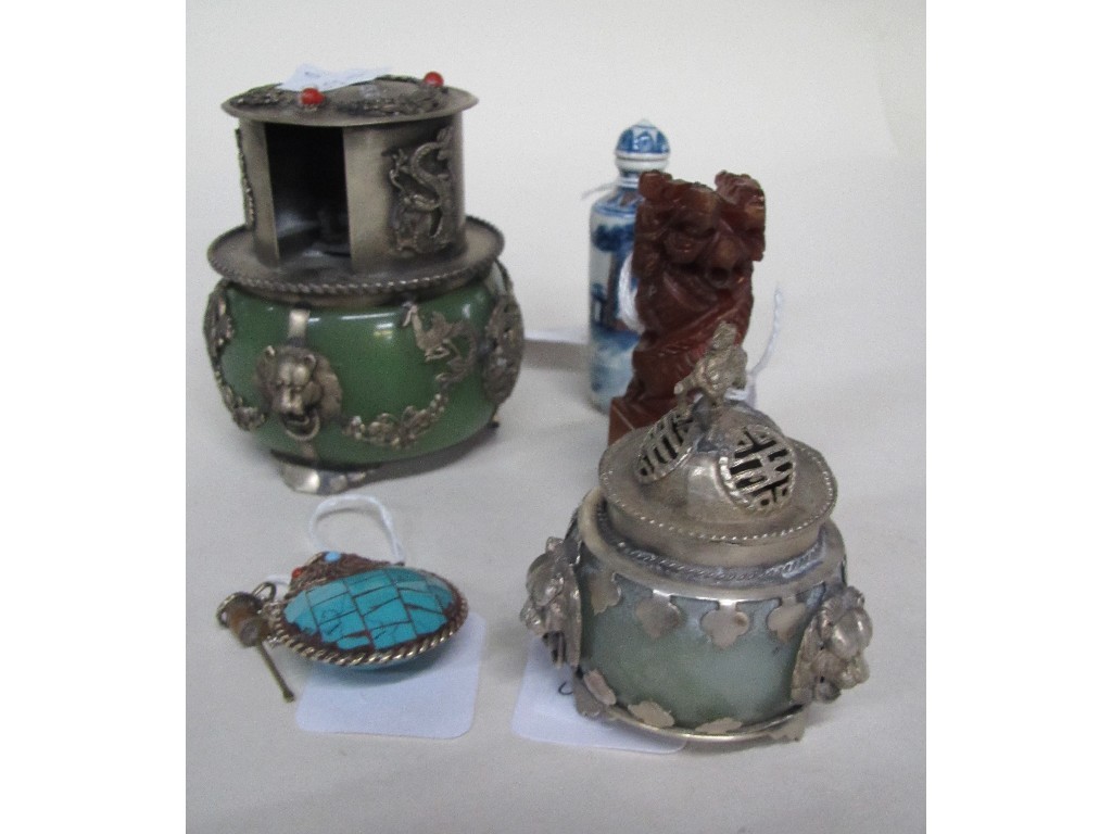 Appraisal: Box of assorted Eastern items - snuff bottles white metal