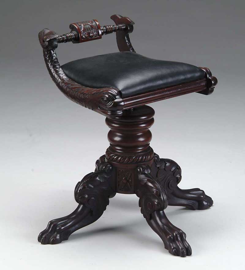 Appraisal: RARE AND OUTSTANDING HARPIST STOOL Swivel seat with dolphin fish