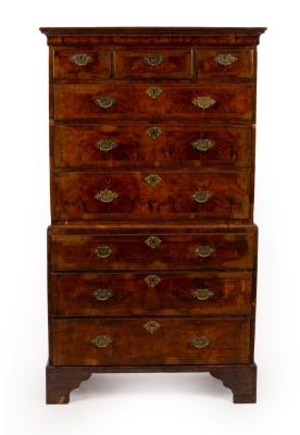 Appraisal: A George I walnut tallboy chest with moulded cornice fitted